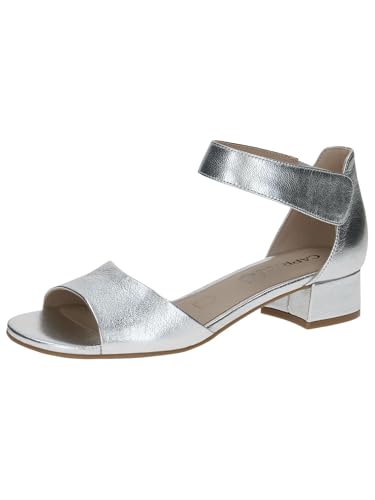 CAPRICE Damen Sandalen mit Absatz aus Leder mit Riemchen Silber (Silver Metal.) 38 5 EU