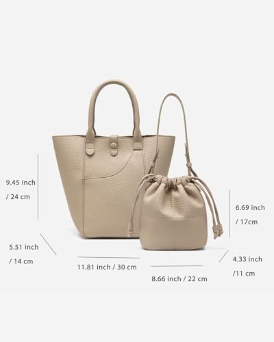 Image of NEWBELLA Women's Bucket Bag-Vegan Leather Vintage Shoulder Purse with Adjustable Crossbody Strap & Inner Pouch (Apricot Bucket)