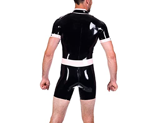 Rubber Club Latex Catsuit Cosplay Uniform Zwart Roze Bodys 0.4m - Afbeelding 3