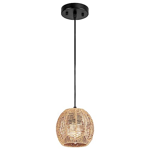 Vintage Country Natural Weaving Chandelier Techo de lámpara suspendida Luz de luz, iluminación de Colgante de ratán Pastoral, Sombra de lámpara de ratán de decoración Hecha en China