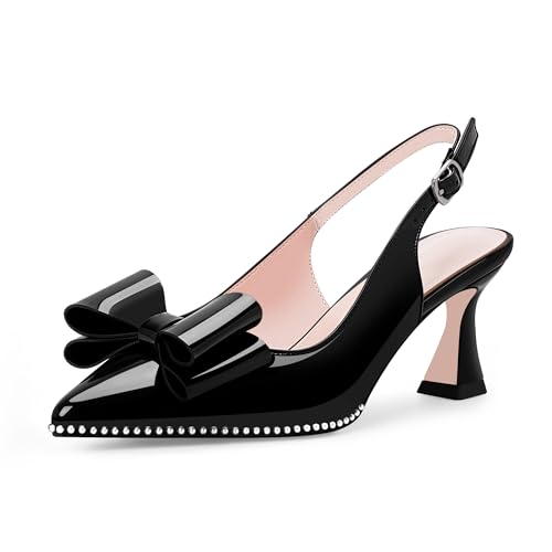 Women's Bow Slingback Kitten Heels Closed Pointed Toe Pumps Dress Shoes