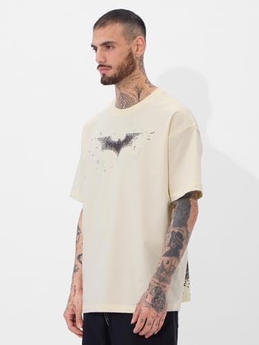 Image of The Souled Store Batman: to The Rescue Men and Boys Short Sleeves Round Neck Grey Graphic Printed Cotton Oversized T-Shirts