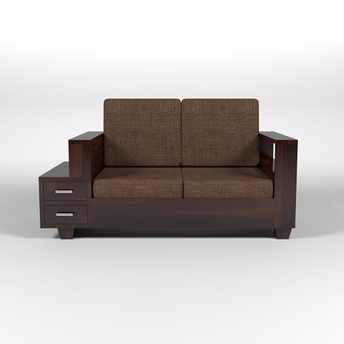 Image of Solid Sheesham Wood 2-Seater Sofa Set for Living Room - Elegant Wooden Sofa Chair with Drawer Storage Sofa Set for Home (Design 11)