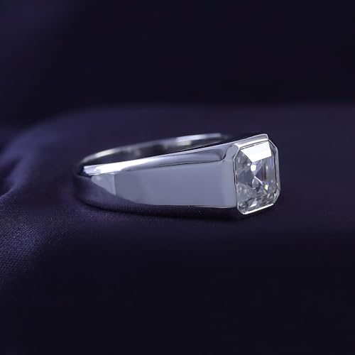 SAVEARTH DIAMONDS Solitaire Ring 1.75 to 3.50 Cttw Asscher Cut Lab Created Moissanite Diamond Bezel-Set Signet Engagement Ring In 14K Gold Over Sterling Silver For Men (G-H Color)4