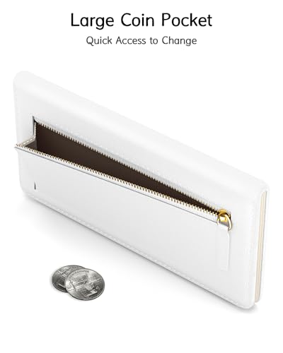 Image of Nipichsha Womens Wallet, RFID Slim Wallets for Women, Thin Ladies Credit Card Holder Purse, Cute Leather Bifold Clutch Billfold with 11 Card Slots & ID Window, White