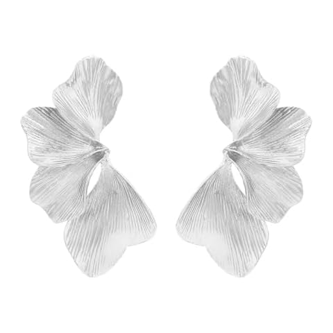 Metallic Flower Earrings Alloy Floral Earring Geometric Exaggerated Earrings Sculptural Flower Gold Drop Earrings Elegant Stylish Earring Jewelry for Women (Silver-1) Cover
