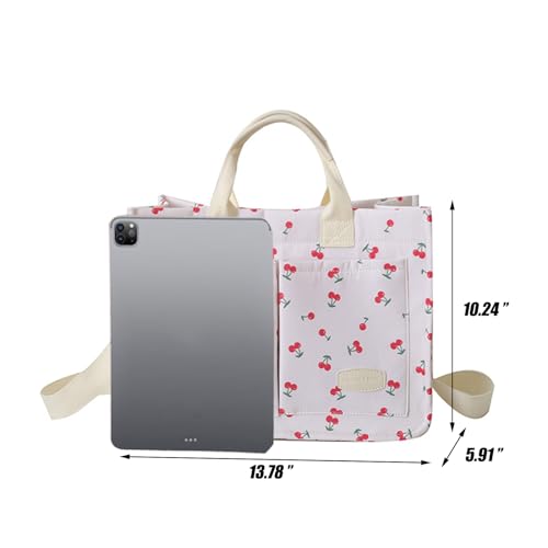 Image of Cherry Tote Bag for Women Canvas Patched Purse Cute Shoulder Bag Multi-Pocket Satchel Handbag for work travel