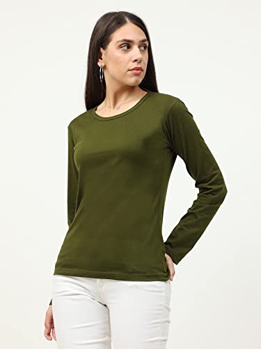 Image of FLEXIMAA Women's Cotton Plain Round Neck Full Sleeve T-Shirt