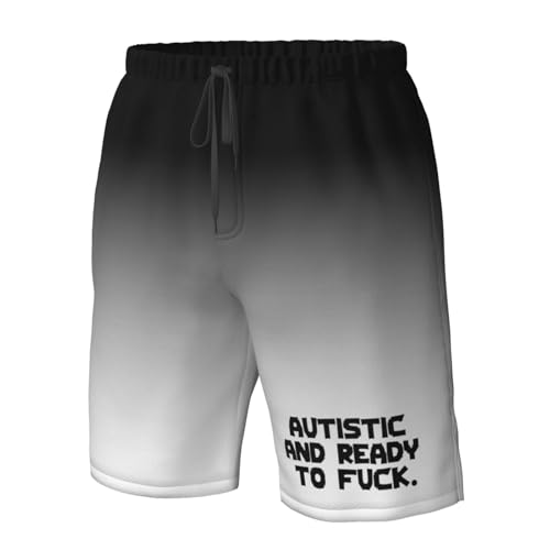 Men's Swim Trunks Bathing Suit Hawaiian Swimsuits Autistic and Ready to Fuck Beach Shorts with Pockets,4