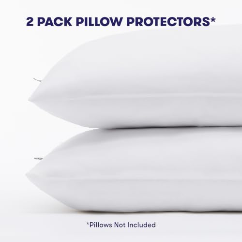 Image of Serta Power Chill Cooling Pillow Protectors, Stain Resistant and Zippered Pillow Protector, Protects Pillow from Dust and Dirt (2 Pack), Standard /Queen, White