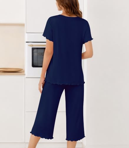 Image of NACHILA Women's Bamboo Viscose Pajama Sets Summer Cooling Short Sleeve Capri Soft Pjs Night Sweats Moisture Wicking Sleepwear