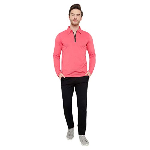 Image of Men's Cotton Blend Full Sleeve Zip Neck Polo T-Shirt (Pack of 1)