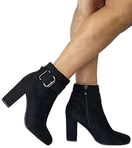 Top Moda Womens Chunky High Heel Ankle Boots With Buckles, Black, 8 #TOP4