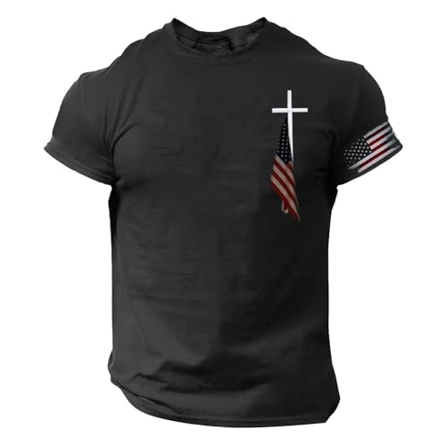 Patriotic Shirts for Men 4th of July Christian Faith Cross Jesus T Shirts Plus Size American Flag Shirt