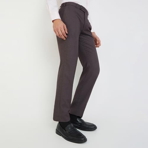Image of Park Avenue Men's Regular Fit Mid Rise Solid Pattern Poly Viscose Blend Flat Front Formal Trouser