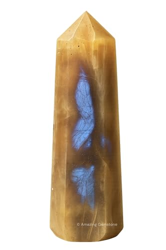 Image of Amazing Gemstone Sun Moonstone Crystal Towers - Natural Healing Crystal Point Obelisk for Reiki Healing and Crystal Grid (2 inch to 3 inch Inch)