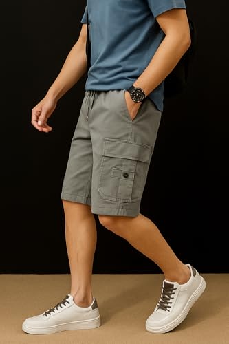 Image of INKKR Men Shorts || Men Shorts Cotton || Men Cargo Shorts Casual Comfort Breathable Knee Length Cotton Shorts