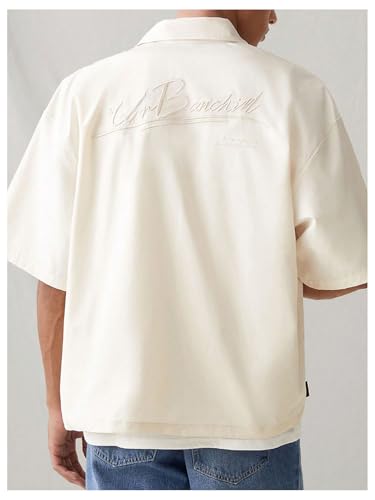 Men's Letter Embroidered Oversized Tshirts Half Sleeve Button Down Baggy Tee Shirts Streetwear2