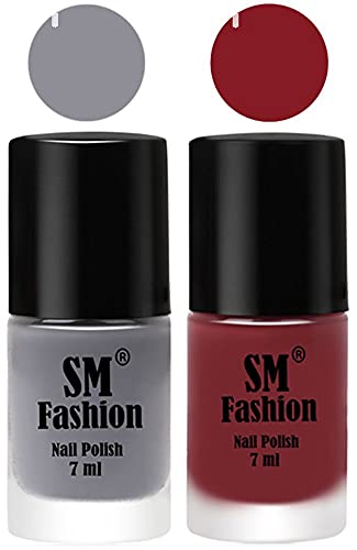 Image of Long Lasting Nail Polish | Nail Paint Combo 7 ml Each) - Set of 2 Gray-Plum