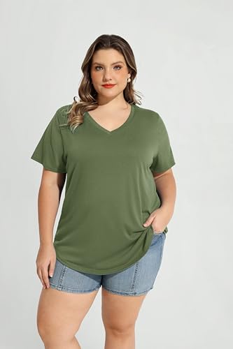 Image of RITERA Women Plus Size Tops Tie Dye V Neck Shirt Floral Camo Summer Short Sleeve Tunic Oversized Ladies Blouse XL-5XL