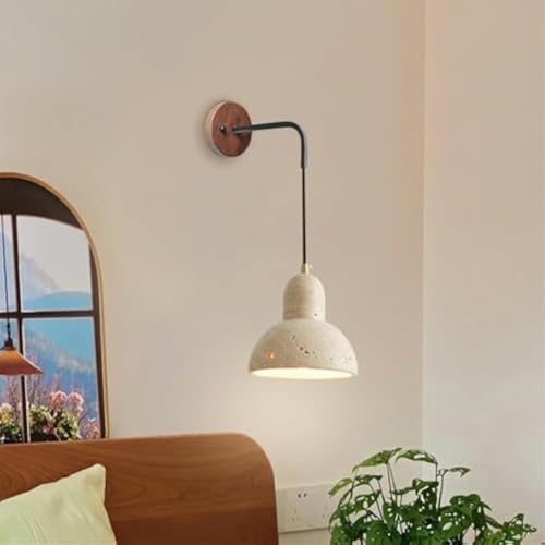 Lámpara de pared de travertino amarillo con cúpula japonesa para dormitorio 2