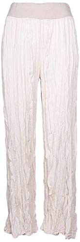 M Made in Italy Women's Woven Crinkle Pants, Beige, X-Large