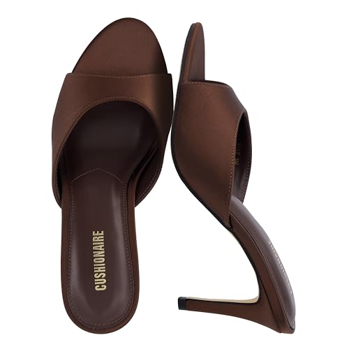 CUSHIONAIRE Elle Pointed Heel Womens Sandal Open Toe Heeled Mule with Cushioned Memory and Stiletto Design BROWN 11W