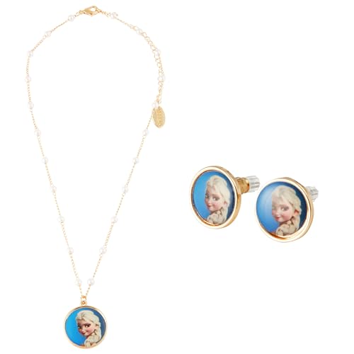 Disney Bijoux Enfants Fille, Parure, Bracelet, Boucle d'Oreille, Collier d'Amitié Stitch (Doré Elsa)
