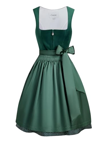 CEIVONE Dirndl für Damen, Dirndl Samt Grün Midi, Damen Outfit Traditionelle Trachten, Dirndl Trachtenkleid, Oktoberfest (DE/NL/SE/PL, Numerisch, 34, Regular, Regular, Standard, Grün)