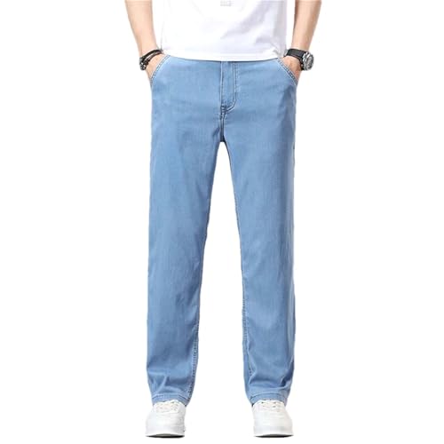 Men's Summer Classic Thin Straight Baggy Jeans Loose Business Stretch Denim Pants