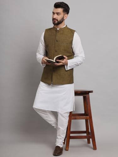 Image of LATEST CHIKAN Men's Traditional Cotton Solid Nehru Jacket /Waistcoat