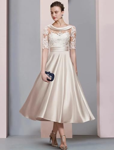 Bolodoo Half Sleeve Lace Appliques Satin Bridesmaid Dresses