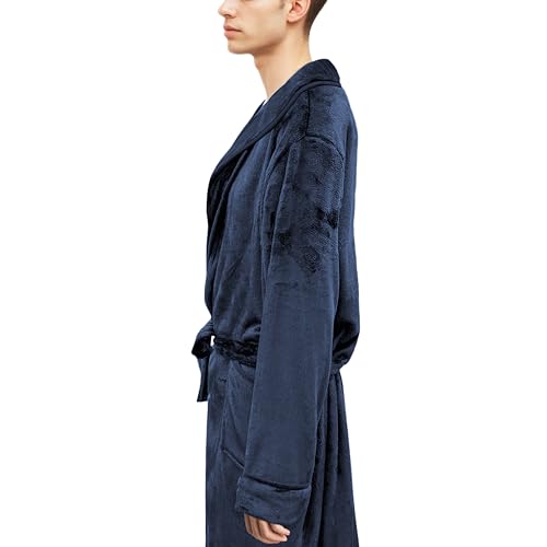 Elegant Comfort Luxury Men’s Plush Fleece Spa Bathrobe with Shawl Collar and Pockets - Cozy Velvet Soft, Mens Spa Long Robe4