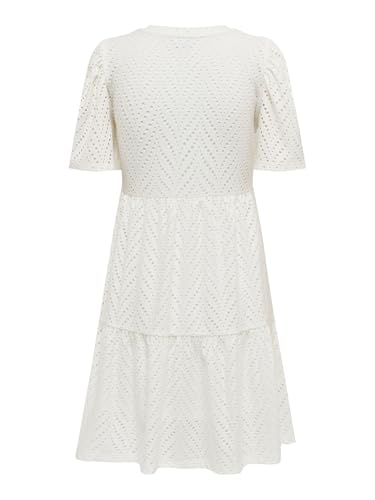 JDY Damen Kurzarm Kleid JDYCarla Cathinka A-Linie mit Lochmuster 15254680 Cloud Dancer L – Ansicht 3