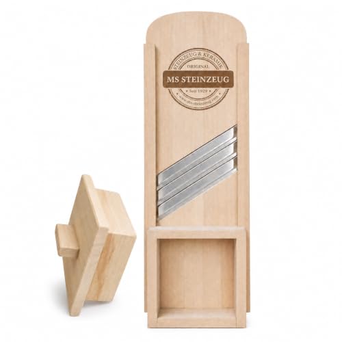 Produktfoto von MS-Steinzeug Krauthobel aus Holz 65x24 cm, 3 Edelstahlmesser, Fingerschutz