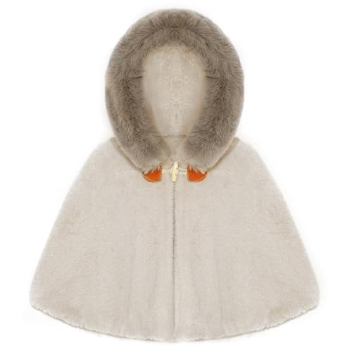 burdorme Toddler Girls Fleece Poncho Car Seat Coat Warm Infant Kids Furry Winter Hooded Cape Cloak Jacket Outerwear Khaki 9-12 Months
