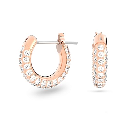 Swarovski Stone Hoop Pierced Earrings for Women, Set of Brilliant White Crystal Swarovski Hoop Earrings with Rose-Gold Tone Plated Metal