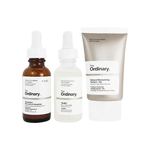 The Ordinary The No-Brainer Set! Natural Moisturizing Factors+Ha! Granactive Retinoid 2% Emulsion! Buffet Multi-Technology Peptide Face Serum! Includes Beauty Dust Travel Pack!