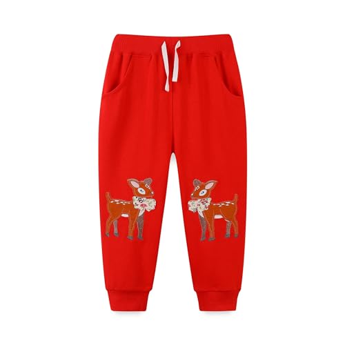 Irsutey Toddler Boys/Girls' Cotton Reindeer Embroidered Print Sports Pant with Drawstring Elastic Jogger Pant Kids Sweatpants
