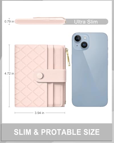 Image of Aiawoxc Womens Wallet, RFID Small Slim Wallets for Women, Compact Credit Card Holder, Cute Leather Bifold Ladies Purse with Zipper Coin Pocket and ID Window, Pink
