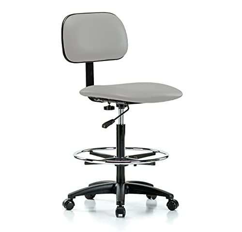 Perch Lab Chair with Adjustable Backrest with Foot Ring | High Bench Height 24-33.5' | Grey Vinyl