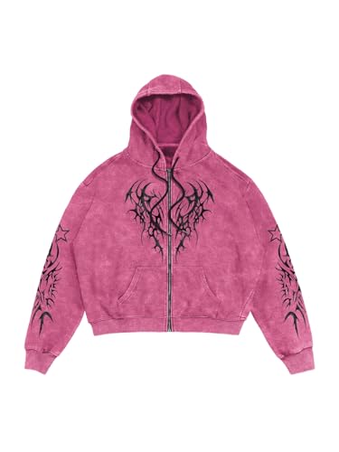 WDIRARA Men's Gothic Graphic Zip Up Hoodie Long Sleeve