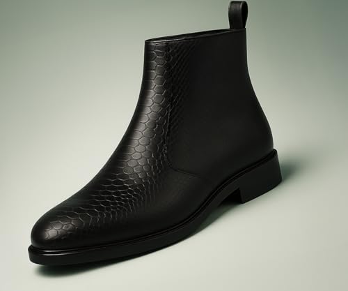Image of Kraasa Orion-X Men's Vegan Leather Chelsea Boots - Classic Almond Toe Ankle Boots with Textured Finish | Formal & Smart Casual Boots
