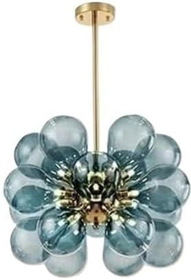 Mid-Century Chandelier Light Bubble Glass Ball Pendant Milk Glass Globe Ceiling Light for Dining Room Living Room Kitchen(Blue)