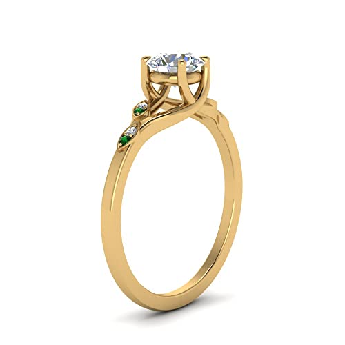 Image of Choose Your Gemstone Nature Inspired Diamond CZ Engagement Ring Yellow Gold Plated Round Shape Petite Engagement Rings Lightweight Office Wear Everyday Gift Jewelry US Size 4 to 12