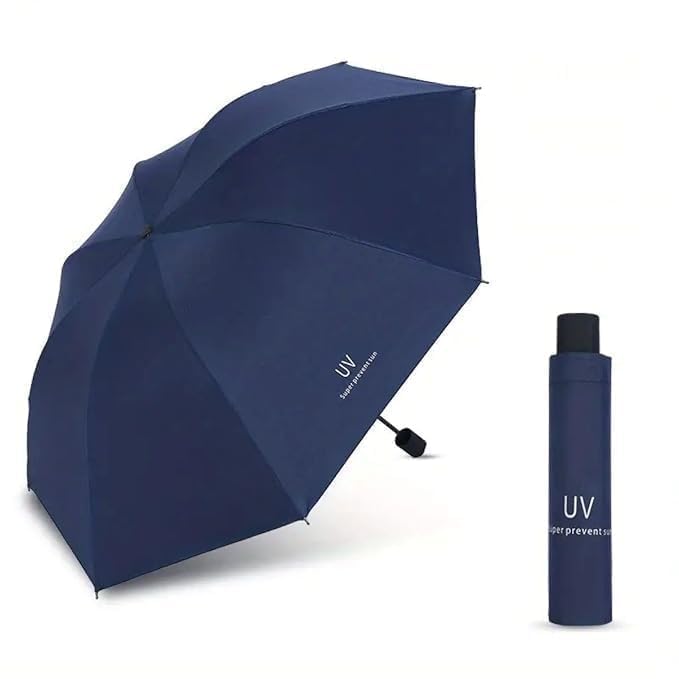 UV Protection Compact Umbrella - Windproof Folding Sun & Rain Umbrella for Travel - Lightweight Portable Pocket Umbrella with Protective Case for Men, Women, School Kids, Dark Blue-image-9