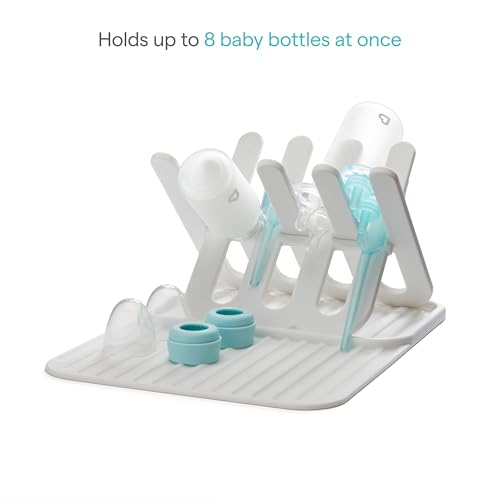 Munchkin Bottle Drying Rack and Mat, Holds 8 Bottles, Pump Parts, Pacifiers, & Accessories, Space Saving Folding Design, Home and Travel Use, Silicone, White - image 3
