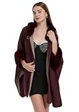 Tngan Women's Cardigan Shawl Cape Cloak Winter Warm Hoodie Cardigan Coat Burgundy