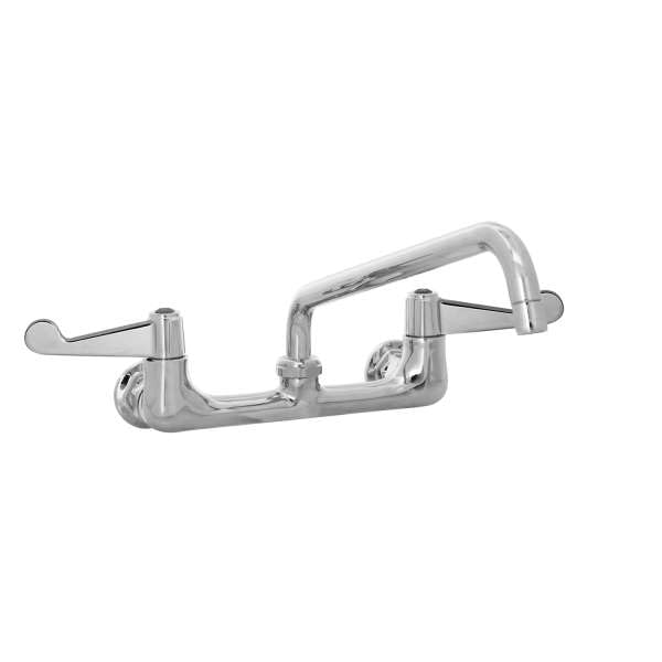 T&S Brass 5F-8WWB08 grifo de montaje en pared, 4 "manijas de acción de muñeca, boquilla de oscilación de 8" y entradas BSPP de 1/2", 8"