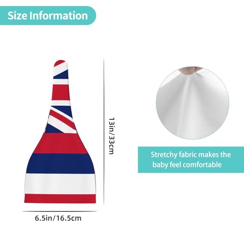 Newborn Baby Hat, Hawaii Flag Print Soft Top Knot Beanie Cap, Cute Baby Headwear for 0-6 Months Black4